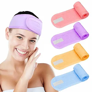 Набор косметических повязок для волос, 4 шт. Фиолетовый, розовый, желтый и голубой - Фото 1