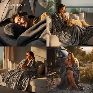 Покривало з мікрофібри INSPINOVIA Фліс 150 x 200 см з сумкою Сірий synthetic.ua - Фото 1