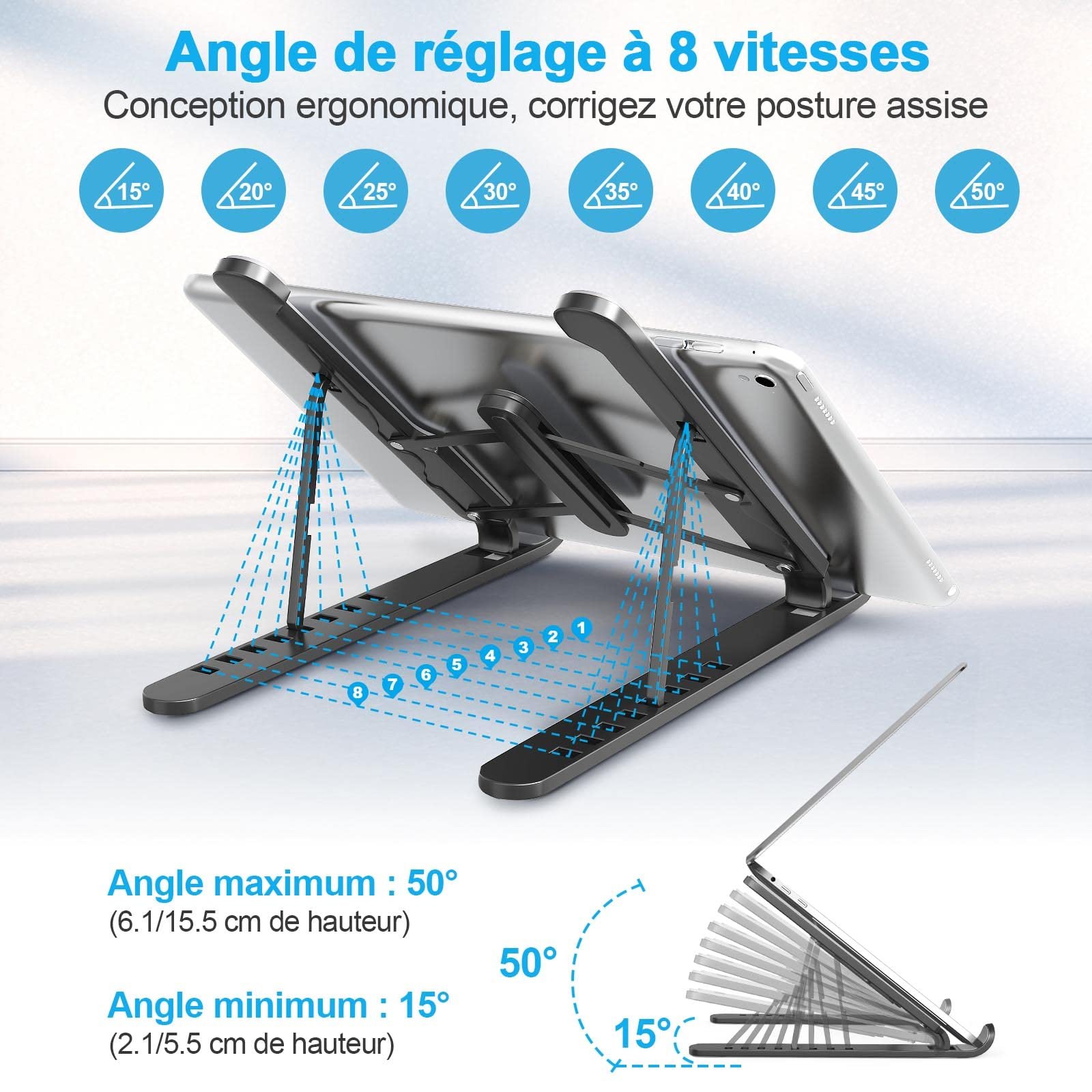 Подставка для ноутбука, регулируемая на 8 уровней, силиконовая нескользящая подставка для ноутбука, совместимая с MacBook, Lenovo, HP, другими ноутбуками и планшетами от 10" до 15,6", фото №3