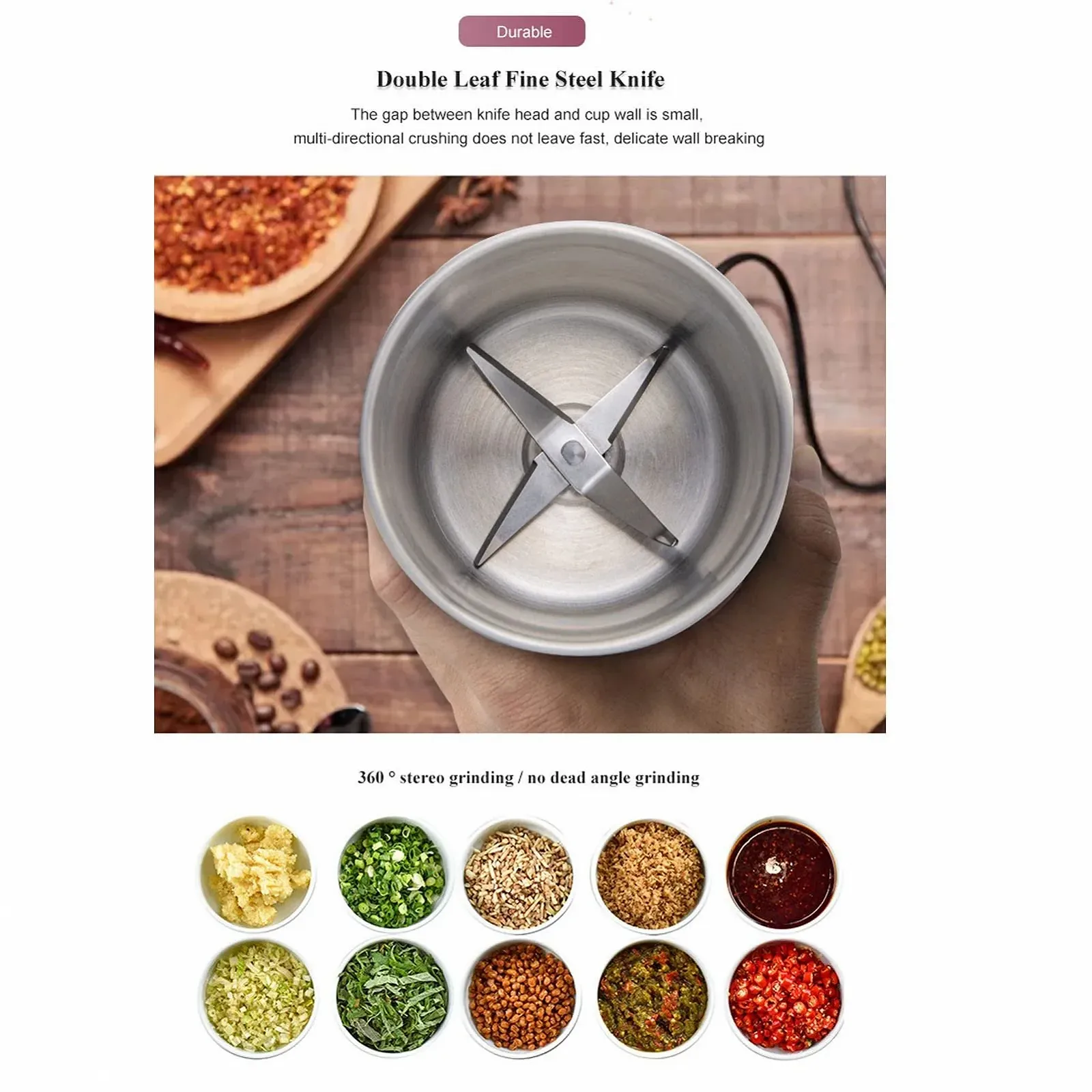 Электрическая кофемолка Зерновая мельница Измельчитель Быстростной, фото №5