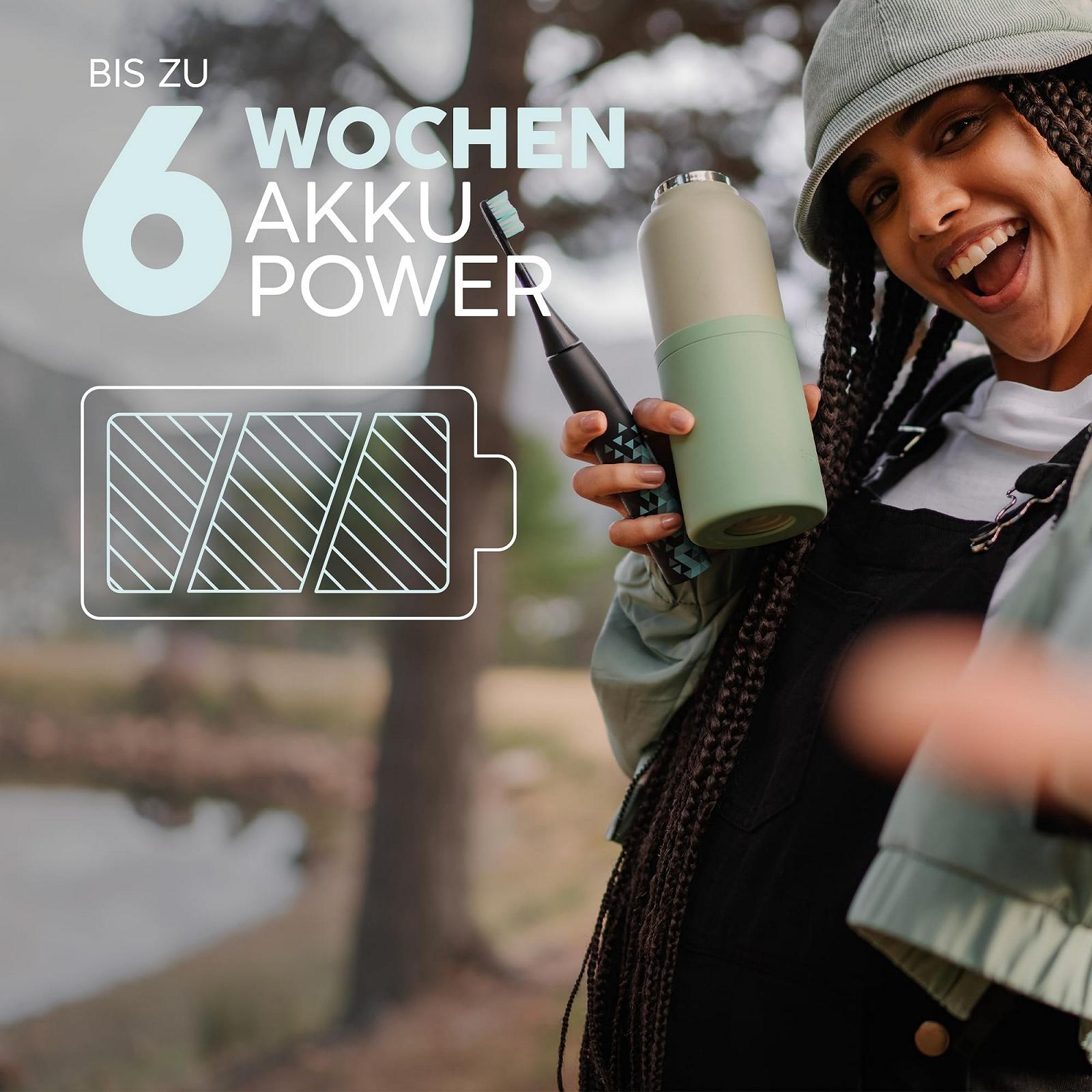 Електрична звукова зубна щітка happybrush ECO VIBE 3 6 тижнів роботи Чорний/М'ятний, фото №4