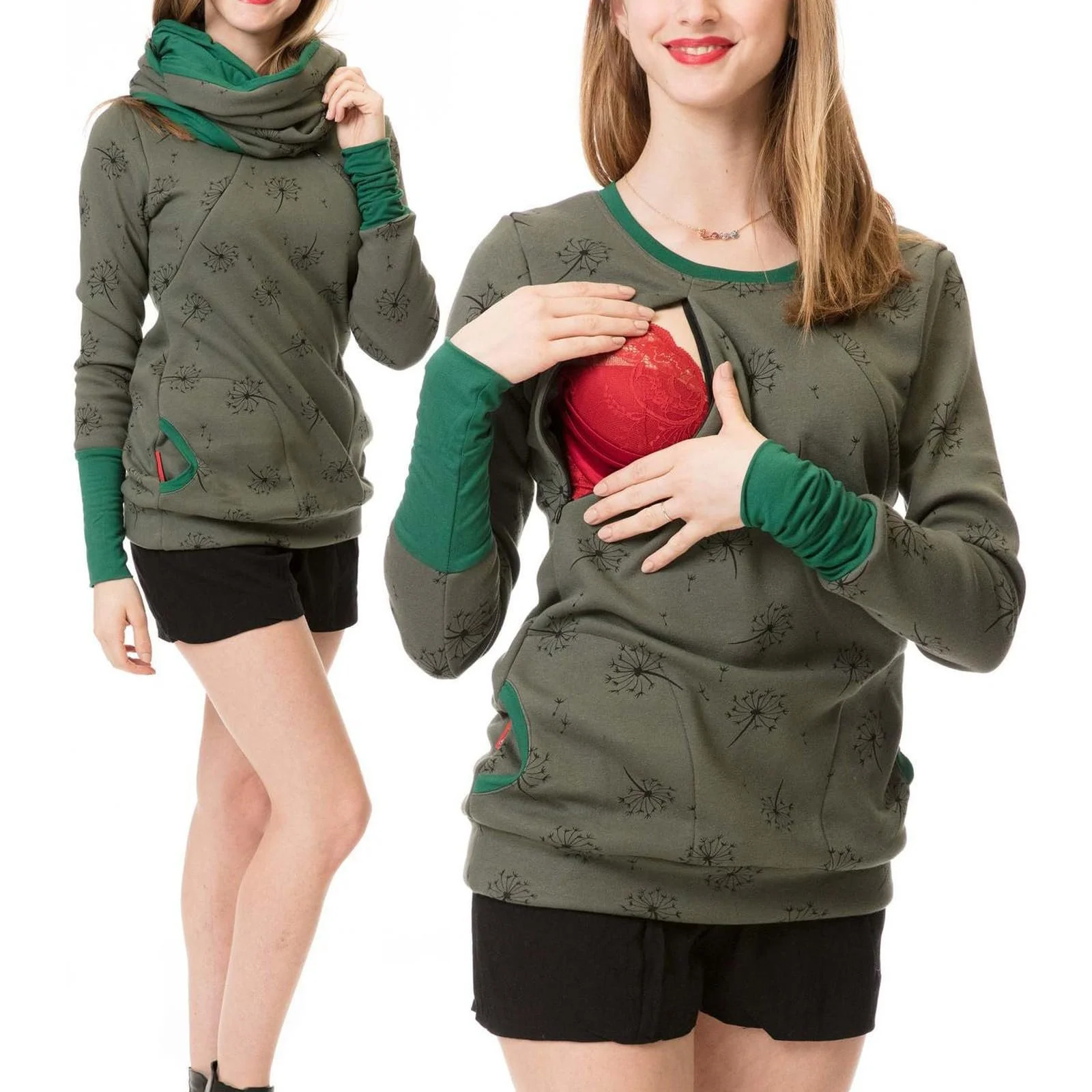 Женский свитшот для кормления грудью, с круглым вырезом, толстовки для беременных, графический рисунок, топы для беременных для кормления грудью, модные свитшоты, мультяшная мода, свободный крой, Backwoods, фото №2