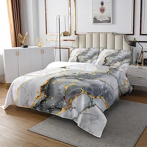 Покривало feelingyou Сірий мармур 220 x 240 см стьобаний набір з 3 предметів для декору кімнати підлітків, 2 наволочки synthetic.ua - Фото 1
