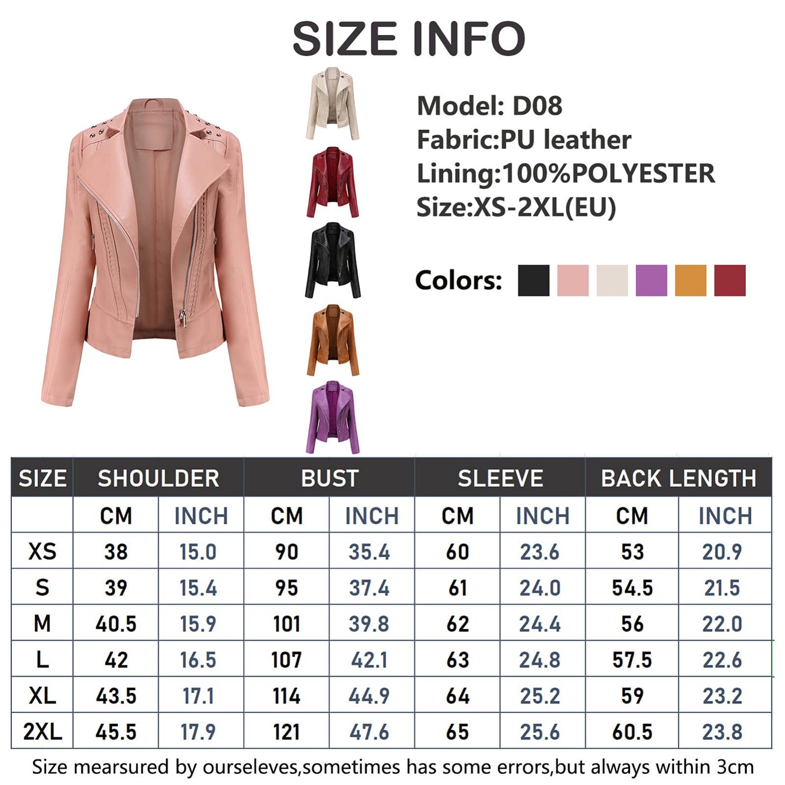 Женская Куртка Générique Искусственная Кожа Мотоциклетная Короткая Легкая Pleather Crop Coats Fashion Zip Casual Черный, фото №2