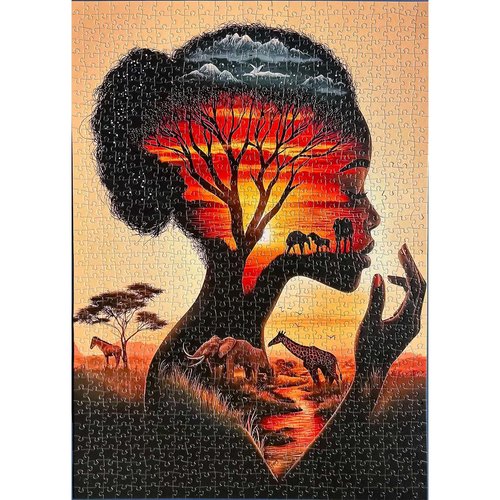 Пазл Black Girl Africa Woman Elephant Giraffe Tree of Life 1000 деталей 50 x 70 см, фото №4