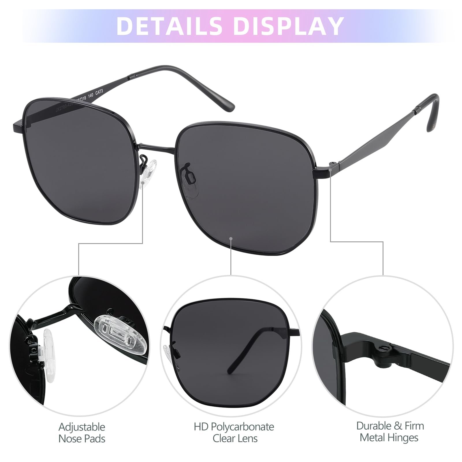 Сонцезахисні окуляри квадратні великі JOOX для чоловіків і жінок, UV400 захист, модна металева оправа, фото №4