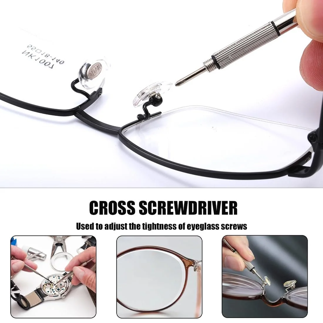 Набір BHIPKOT 2 Мінімальні окулярні викрутки Набір для ремонту окулярів 3 в 1 Нержавіюча сталь Кільце для ключів Точна маленька викрутка, фото №4