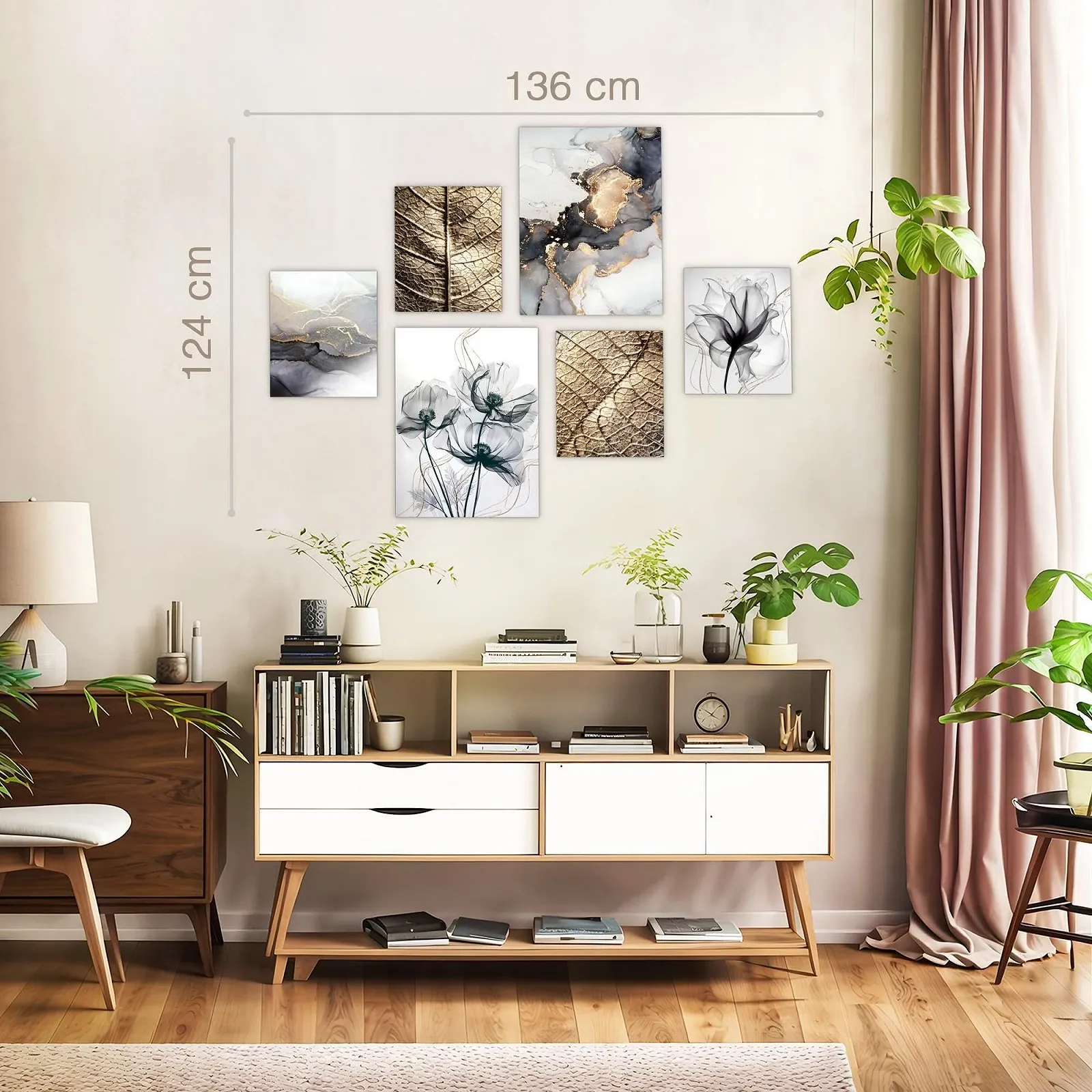 Настінні картини Novart Квіти Листя Gold Grey Black 6 сучасних настроєвих картин N032567a, фото №3