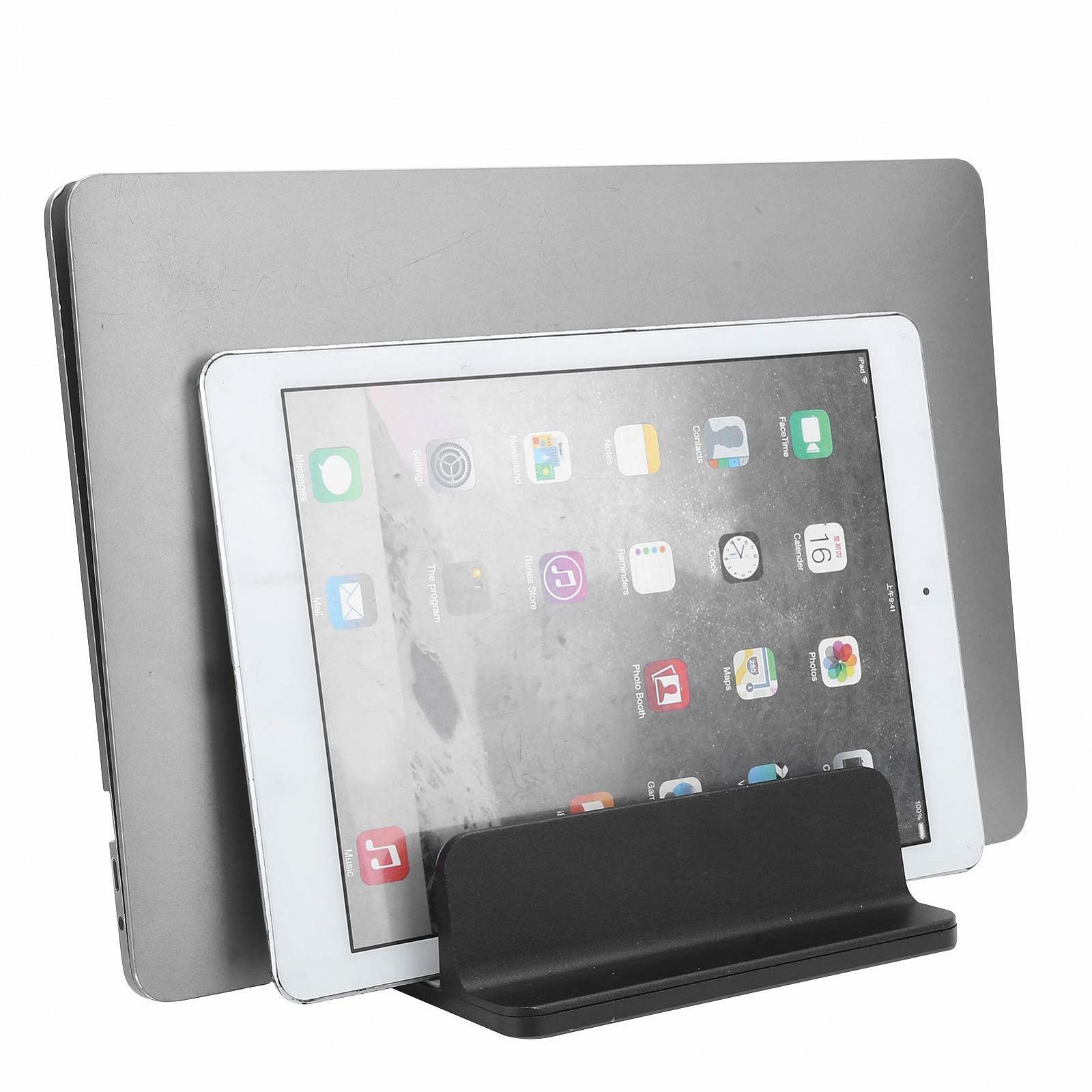 Вертикальна підставка для ноутбука регульована 2 слоти Алюмінієвий лоток-підставка з 3-стороннім силіконом для зберігання комп'ютера, планшета, книг, фото №5