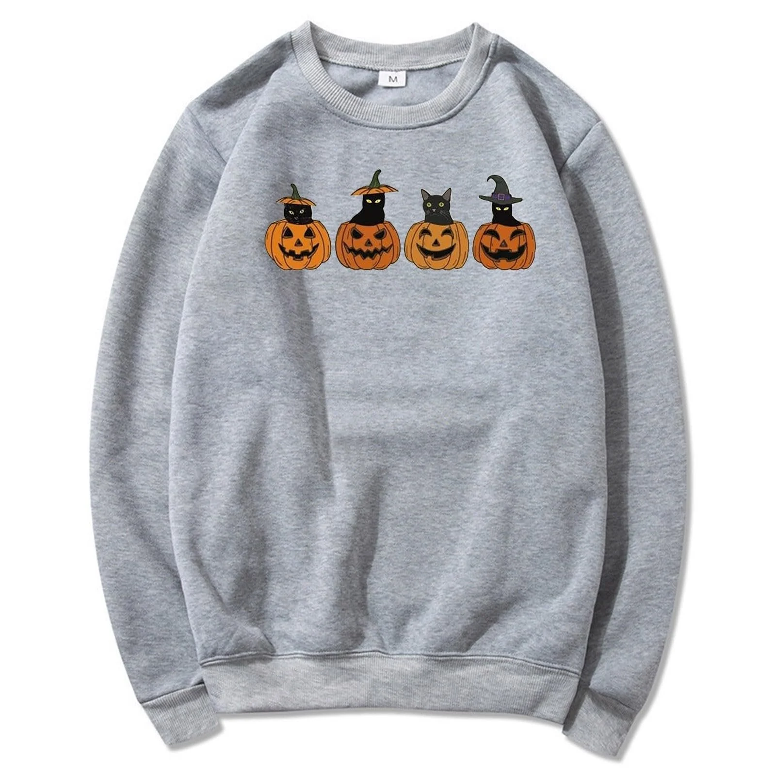 Хэллоуин Свитшот Katix Вышитая Толстовка Хэллоуин Рубашка Тыква Осенняя Толстовка для Женщин Хэллоуин Круглый вырез Сезон Летучая мышь Декоративный, фото №2