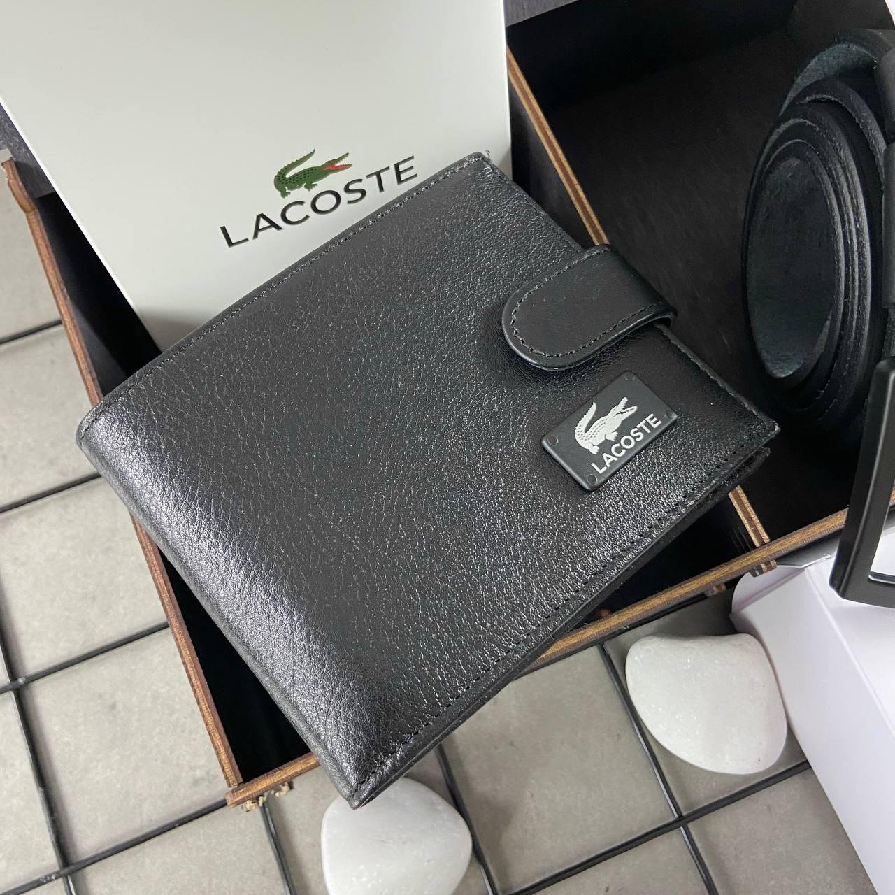 Чоловічий подарунковий набір Lacoste (Ремінь + Гаманець), фото №5