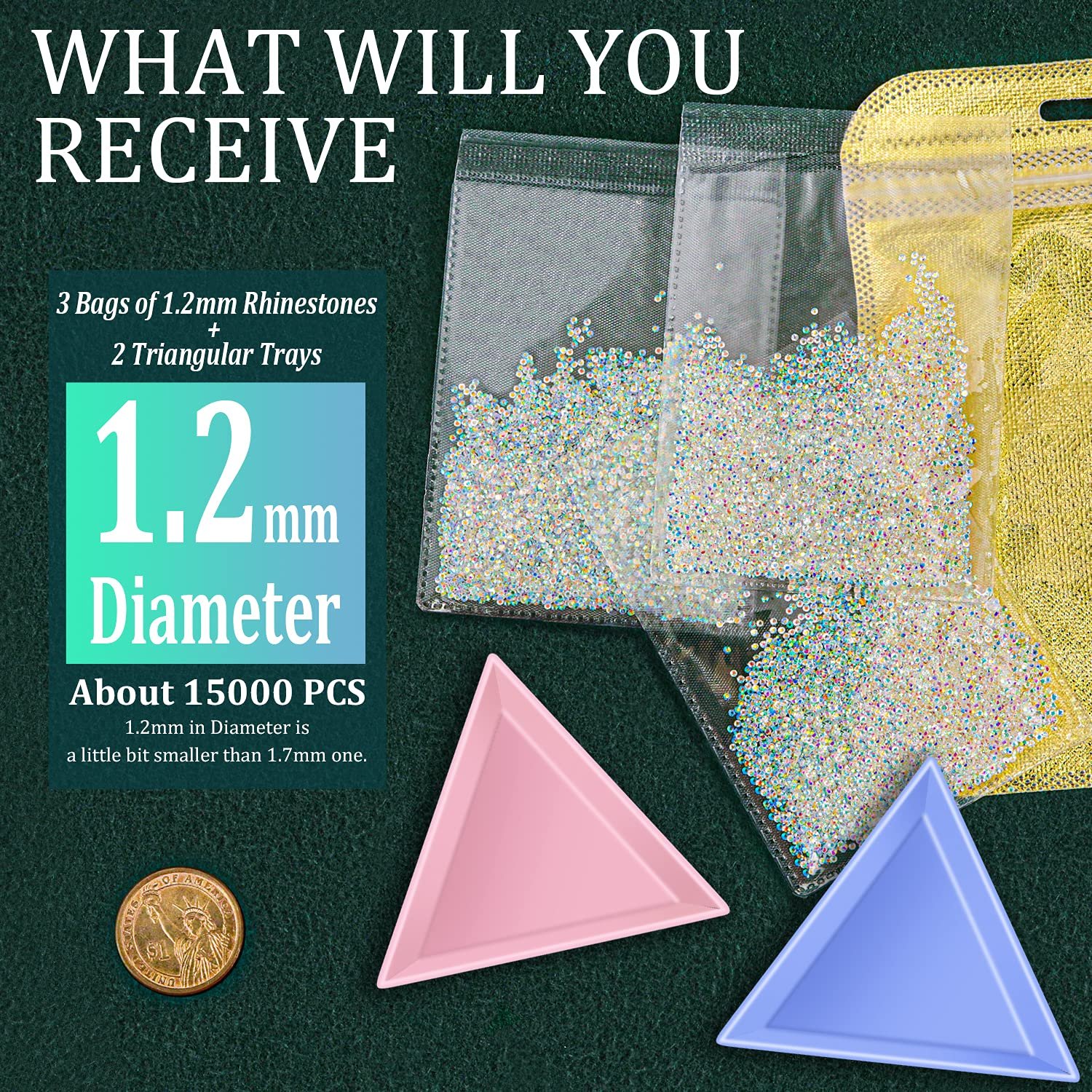 Стрази для нігтів BELLEBOOST 1.2 мм Діамант Скляні намистини Райдужні, фото №5