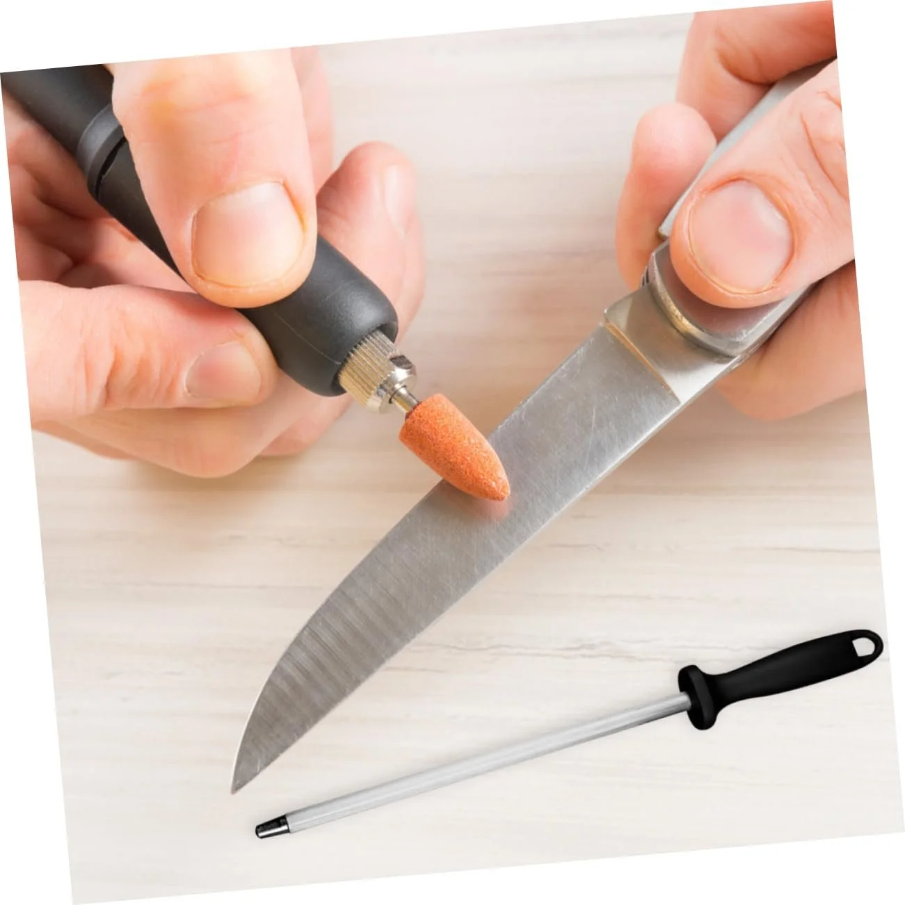 Професійне Точило 2 шт. з нержавіючої сталі та ПП з мусатом для кухонних ножів, фото №9