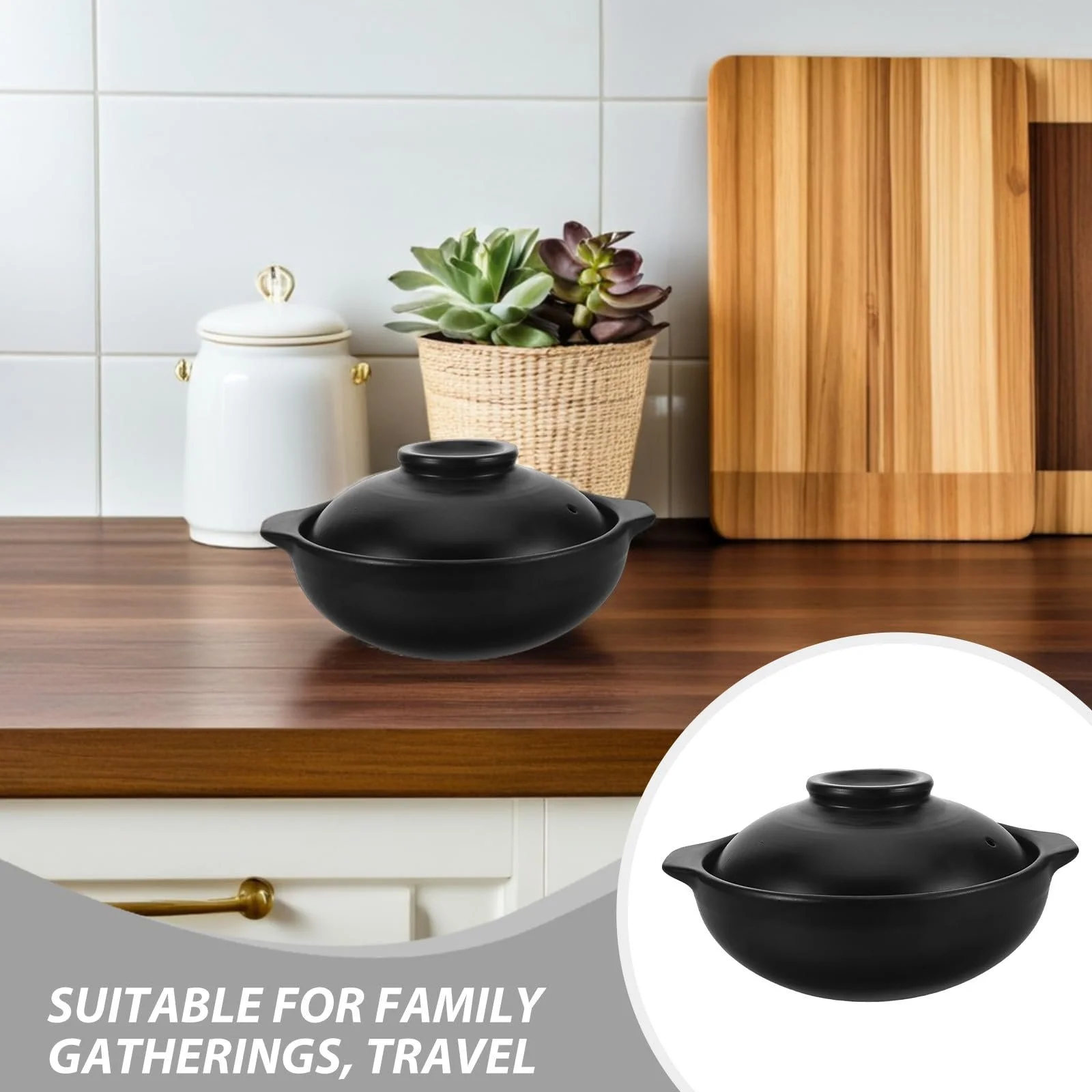 Горщик для приготування INOOMP глиняний з кришкою теракотовий 600 мл, фото №5