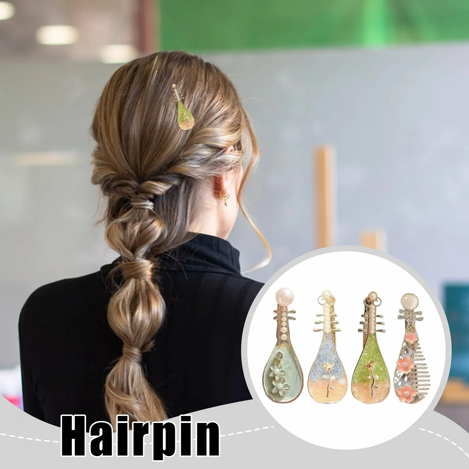 Заколка для волос, Заколка для волос в форме скрипки с жемчугом - 4 шт Стильные аксессуары для волос для женщин Девочек Школа Свадьба Фестиваль Концерт, фото №7