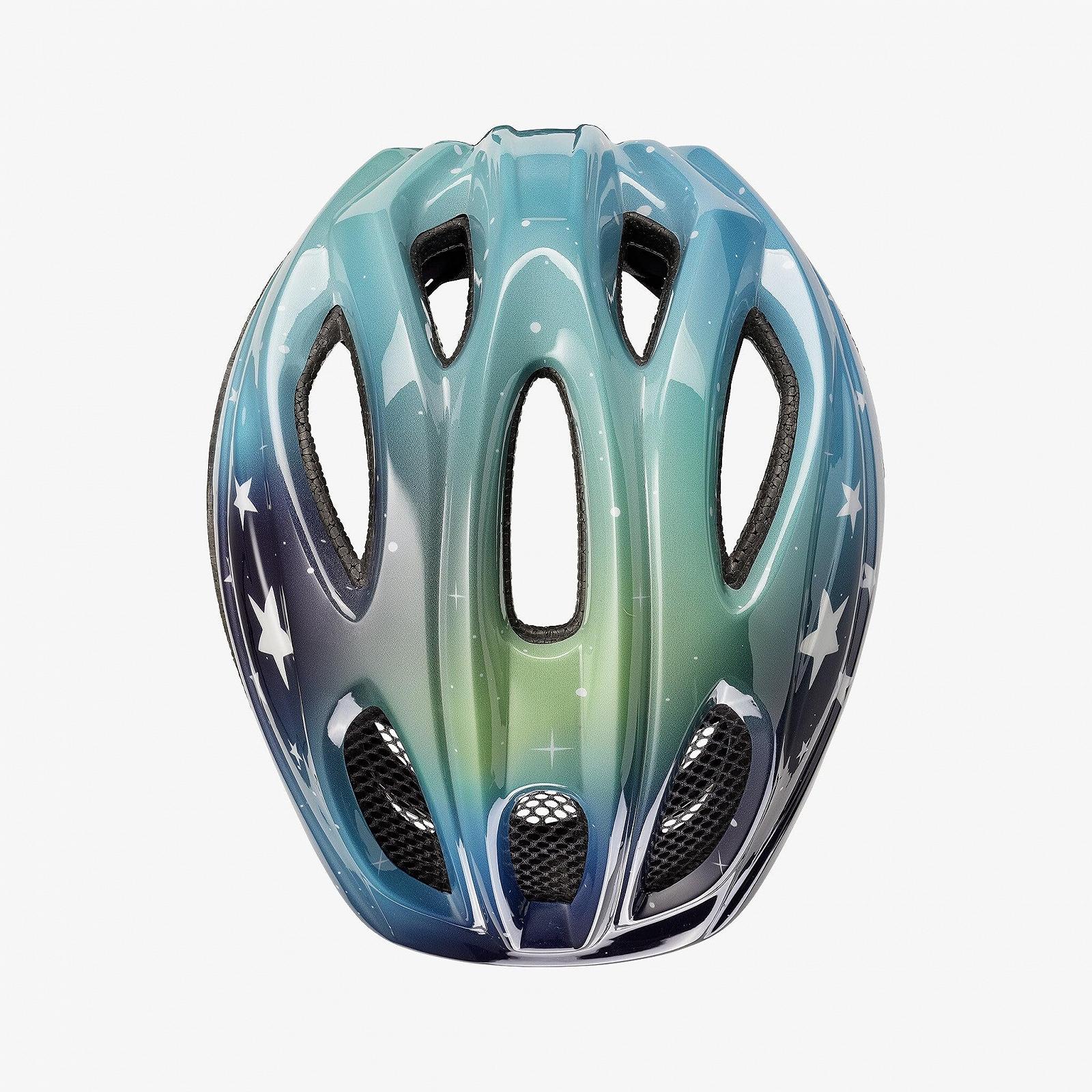 Шолом велосипедний дитячий KED Meggy II Trend 2024 Stars Blue Green / 49-53 (SM) із захисною сіткою від комах, інтегрованим світлодіодним заднім ліхтарем та технологією MaxShell, фото №6