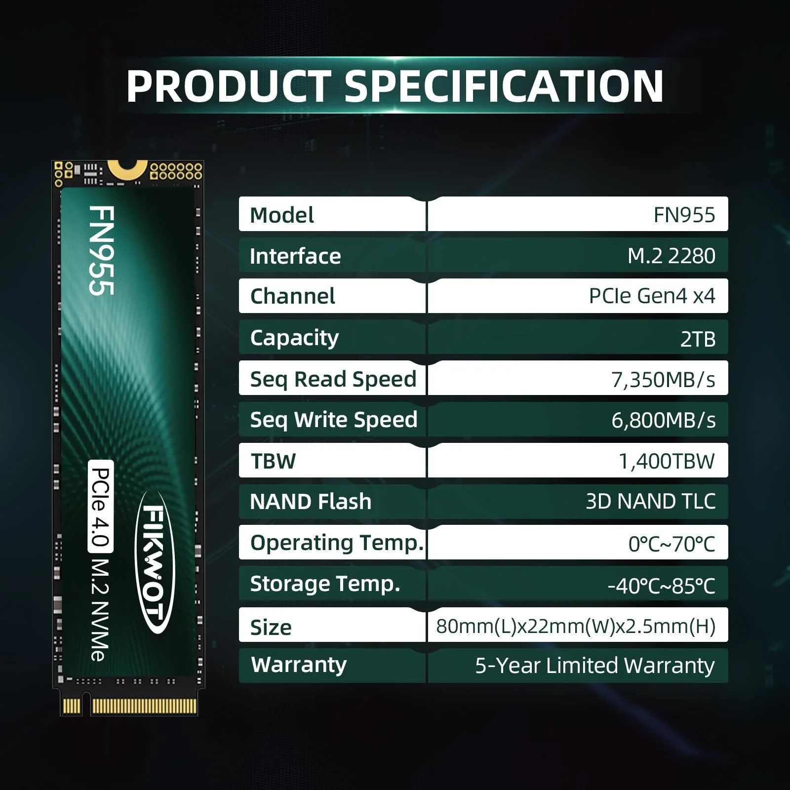 SSD накопитель Fikwot FN955 2ТБ M.2 PCIe Gen4 7350МБ/с, фото №4 SSD накопитель Fikwot FN955 2ТБ M.2 PCIe Gen4 7350МБ/с, фото №4