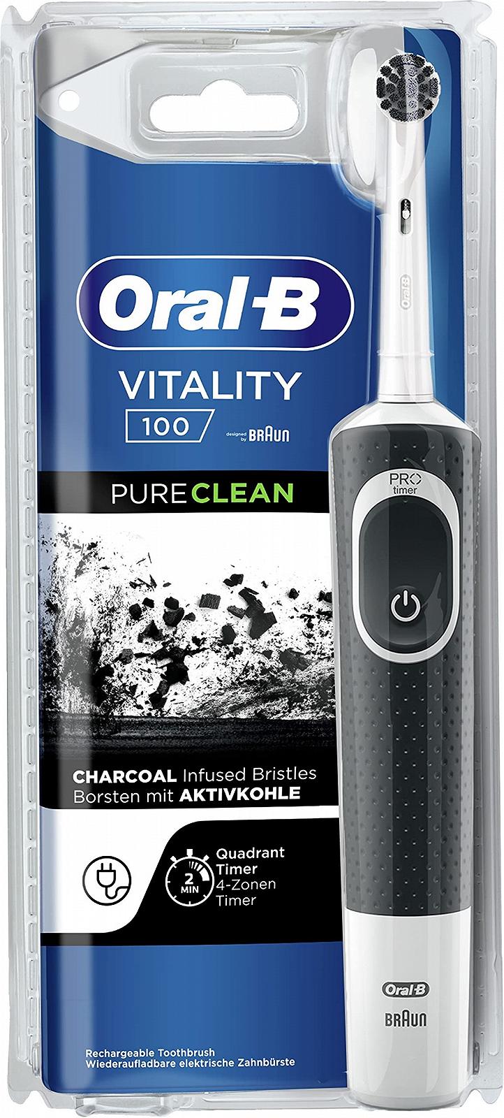 Електрична зубна щітка Oral-B Vitality 100 Cross Action Pure Clean вугільні щетинки Чорно-біла, фото №1