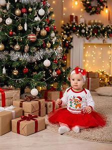 Праздничный набор для девочек «Мой первый Миколайчик» от 68 до 86 см: новогодний костюм боди, спидница из фатина и повязка. - Фото 1