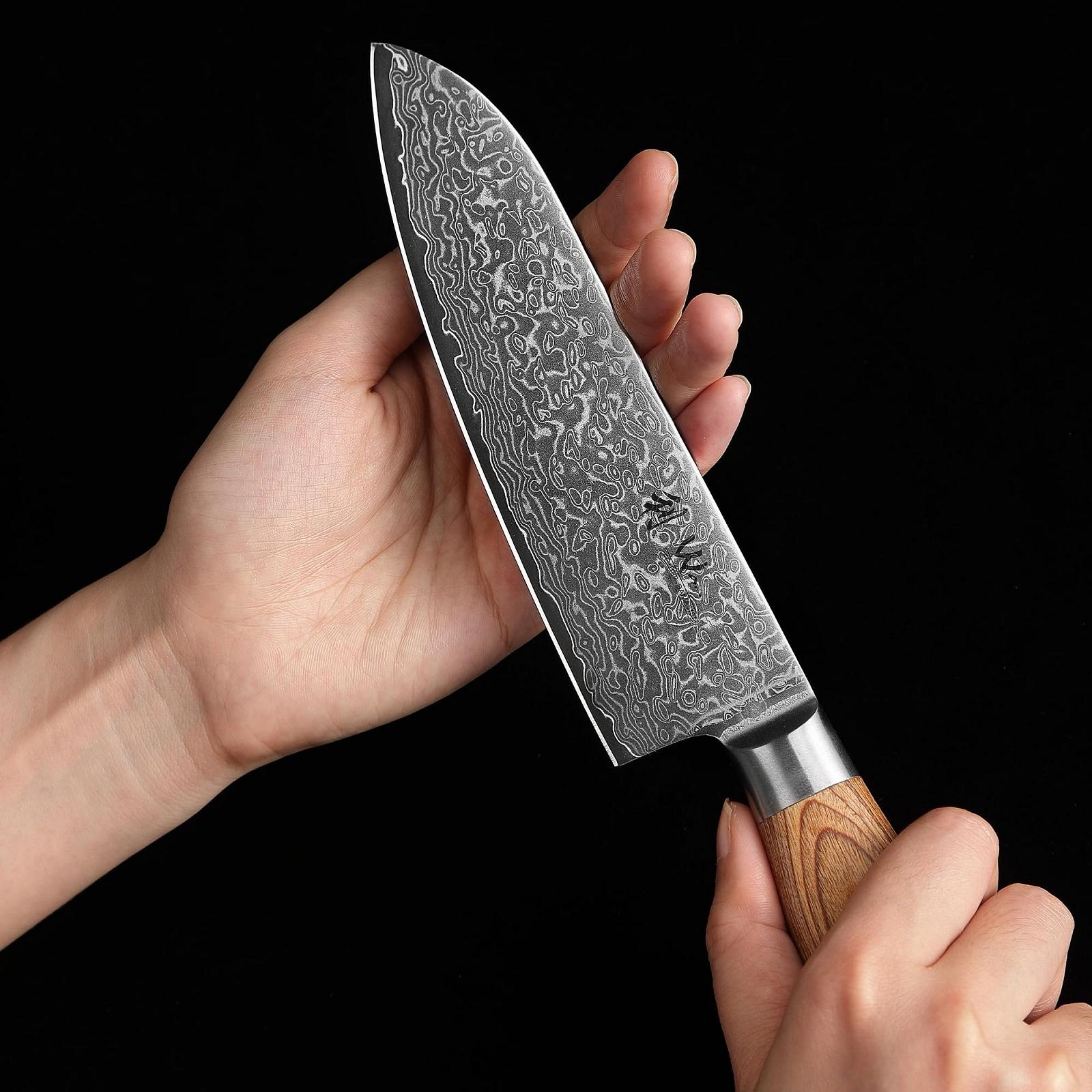 Набір ножів Кухонний Wakoli EDIB Pro Damascus 3 шт. дамаська сталь 67 шарів із серцевиною VG10 леза 8 см, 11 см та 16 см, руків’я дерево пакка, у дерев'яній коробці, фото №7