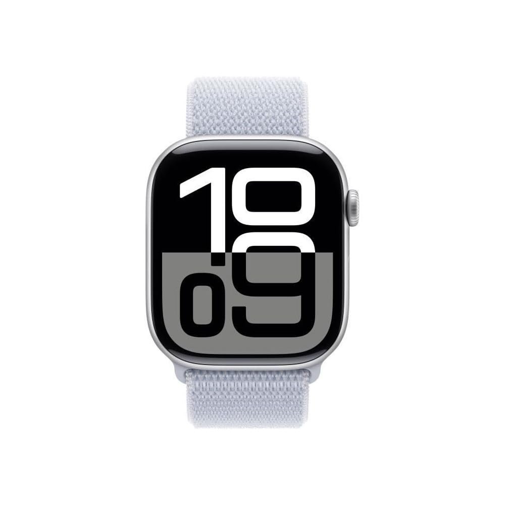 Смарт-годинник Apple Series 10 (GPS 46 мм) Алюмінієвий корпус сріблястий, спортивний ремінець синя хмара, фото №2