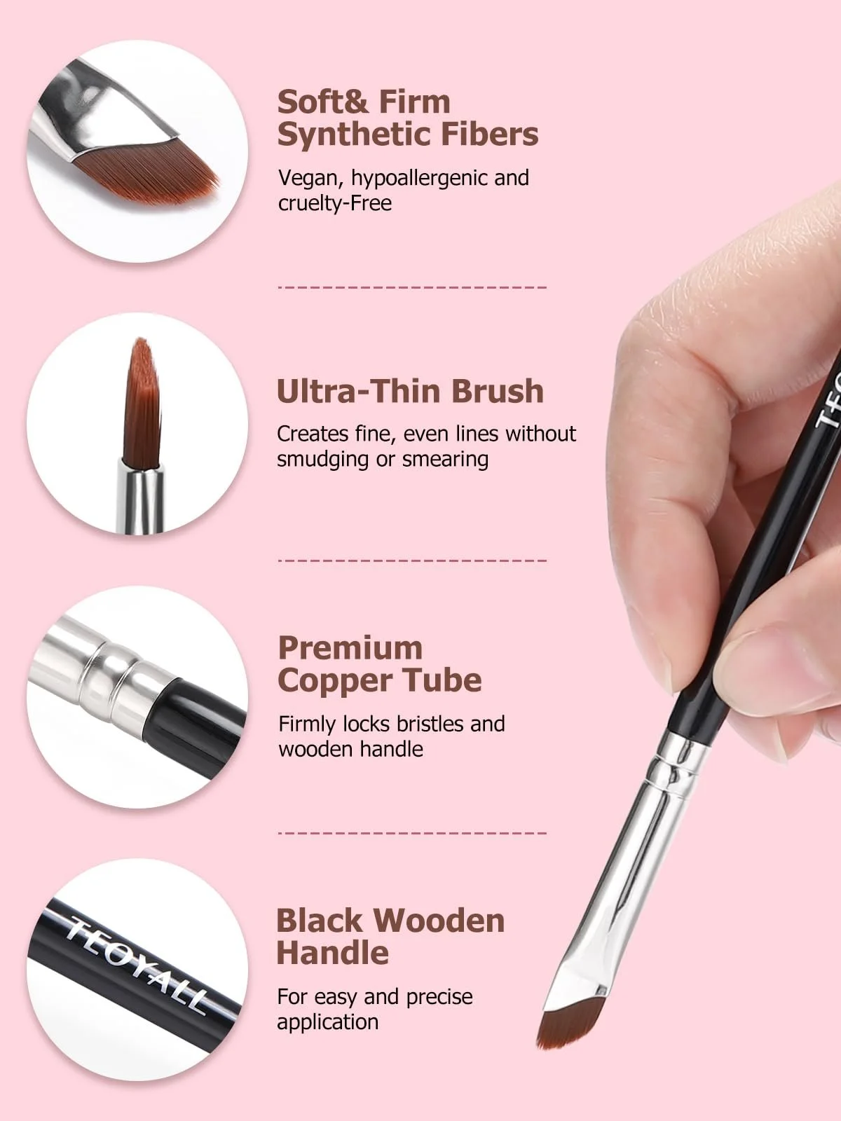 Набор кистей для подводки TEOYALL 3 штуки ультра тонкая угловая, фото №3 Набор кистей для подводки TEOYALL 3 штуки ультра тонкая угловая, фото №3