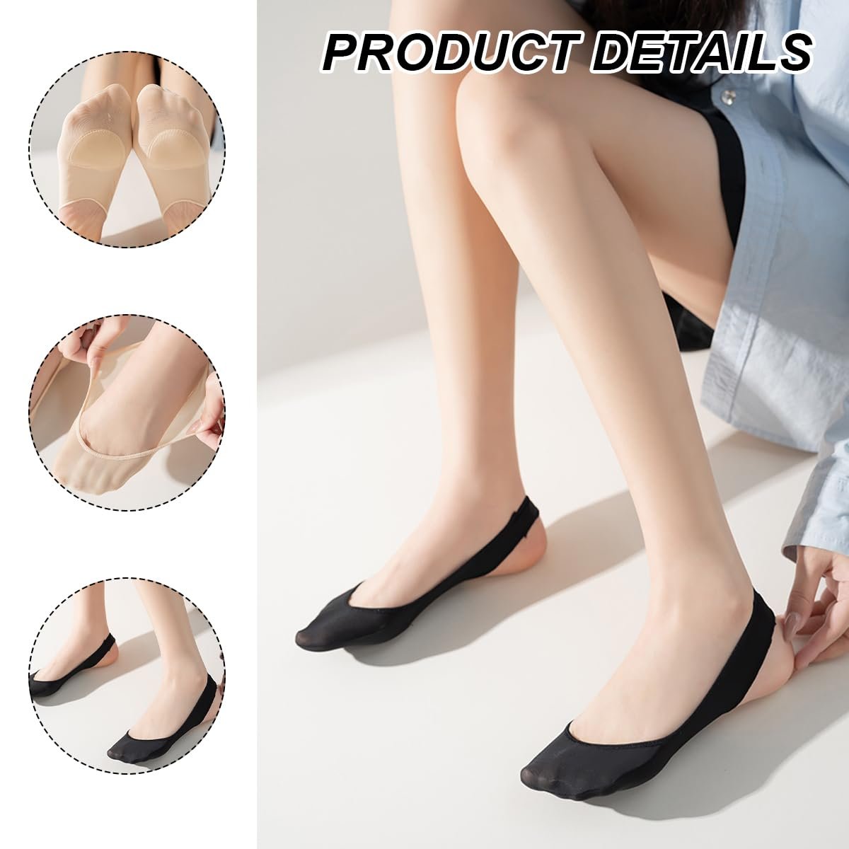 Подследники Женские 4 пары Невидимые Носки Телесный цвет, черный, Один размер, фото №5