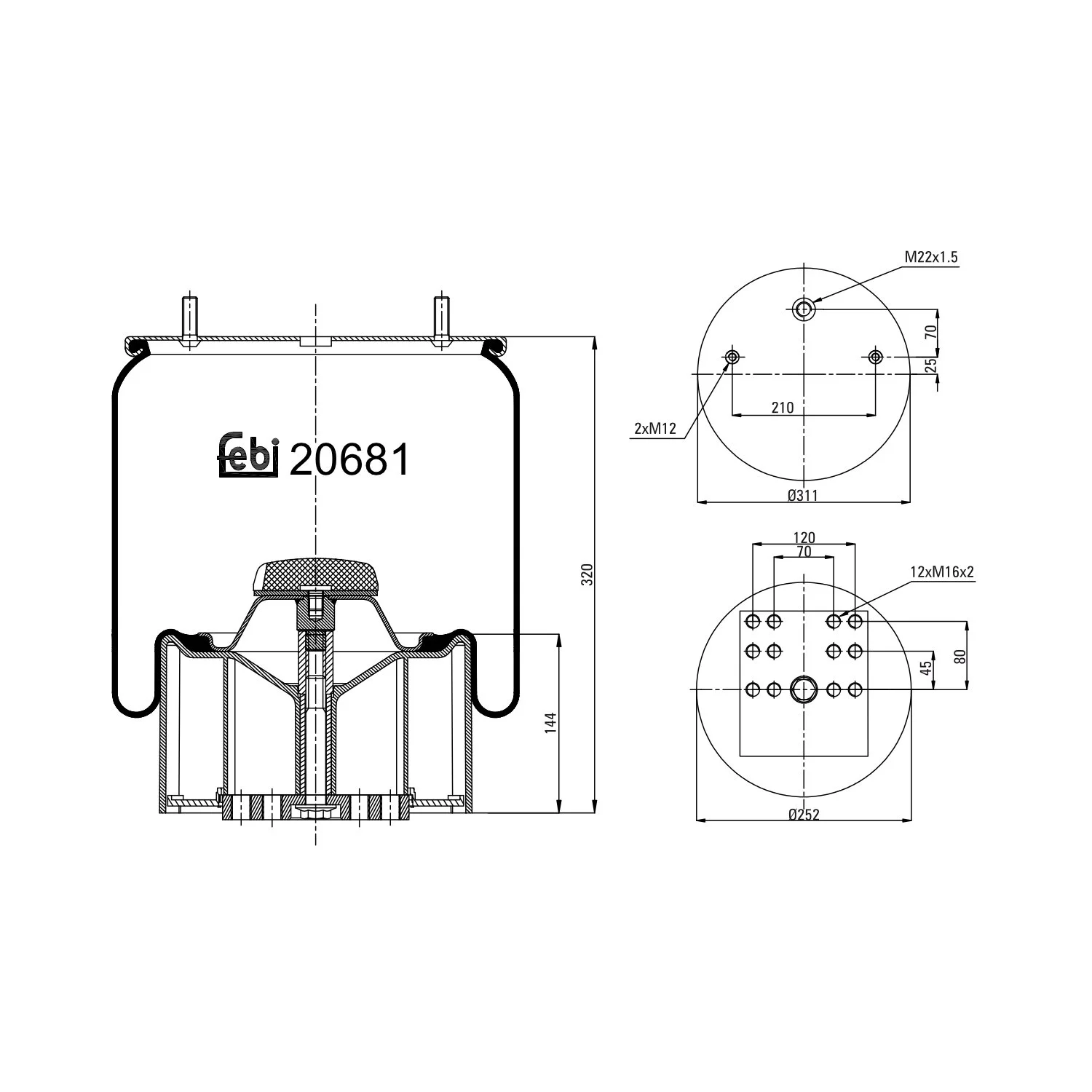 Пневморесора (балон) FEBI BILSTEIN 20681 для BPW KRONE, фото №1