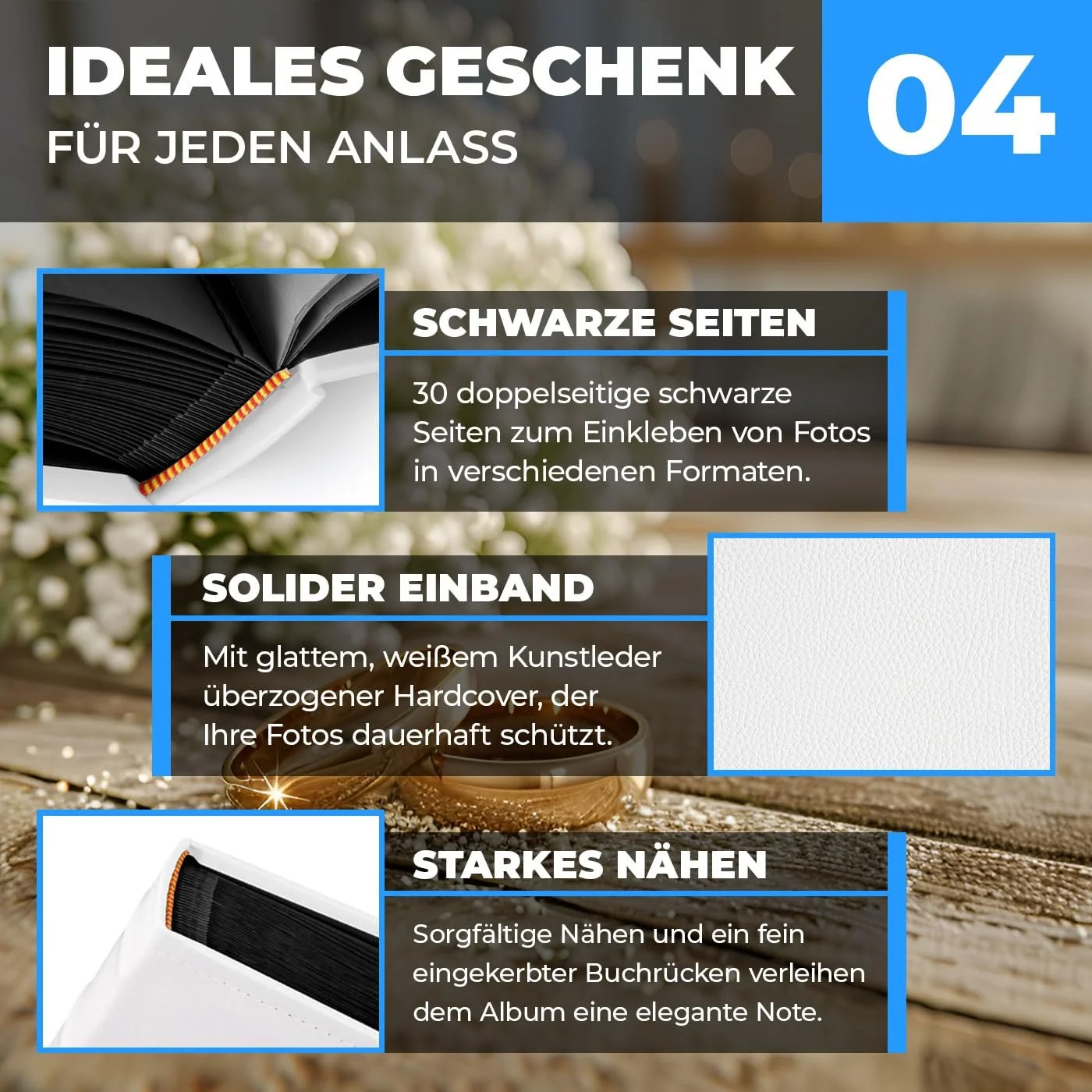 Фотоальбом Maverton для DIY с печатью - на 240 фотографий 10 x 15 - 60 черных страниц - Размер 33 x 30 см - Белый, фото №5 Фотоальбом Maverton для DIY с печатью - на 240 фотографий 10 x 15 - 60 черных страниц - Размер 33 x 30 см - Белый, фото №5