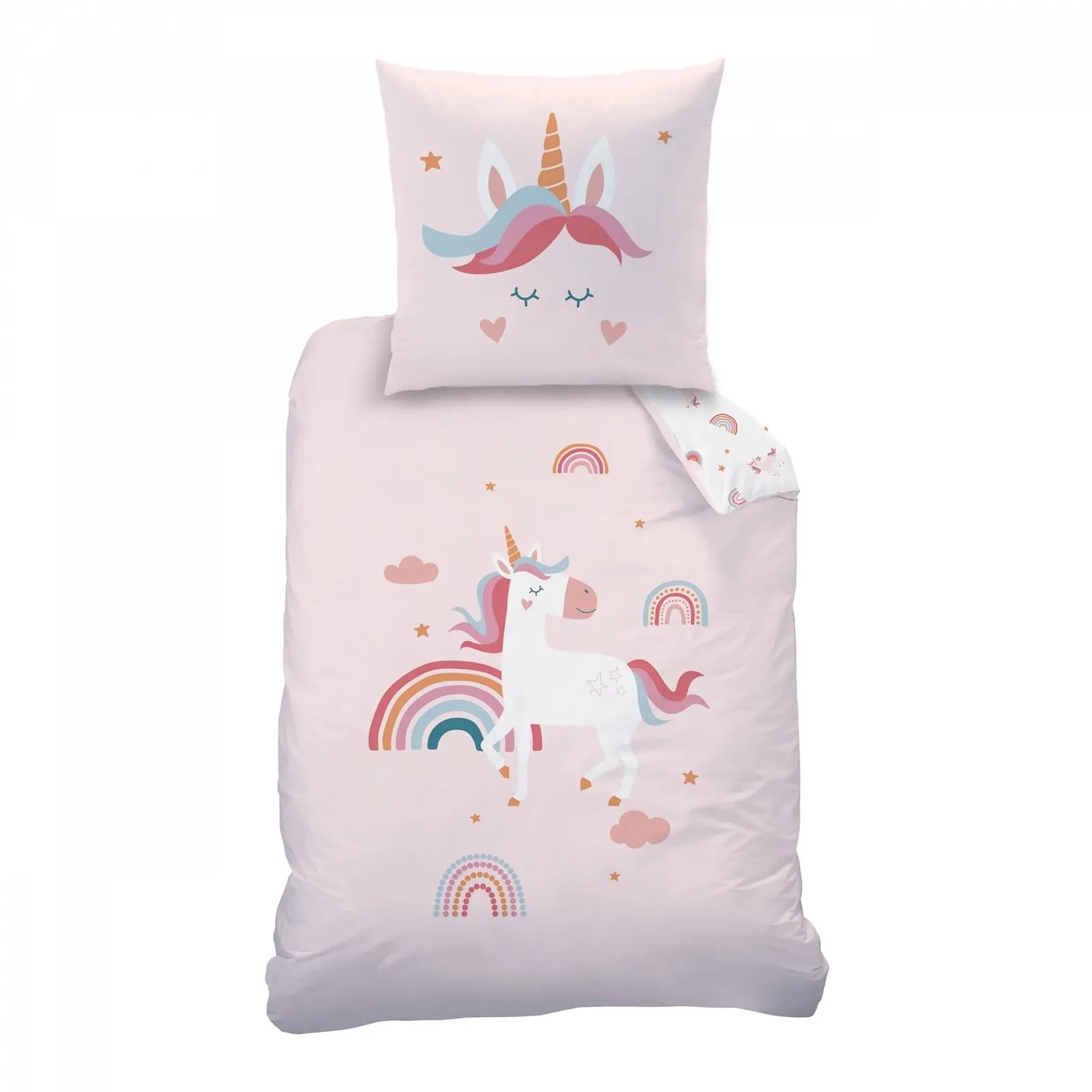 Детское постельное белье MTOnlinehandel Unicorn 135 x 200 см, Радужный Единорог Эмма, двусторонний мотив, наволочка 80 x 80 см + покрывало 135 x 200 см, 100% хлопок, фото №1