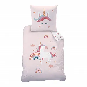 Детское постельное белье MTOnlinehandel Unicorn 135 x 200 см, Радужный Единорог Эмма, двусторонний мотив, наволочка 80 x 80 см + покрывало 135 x 200 см, 100% хлопок - Фото 1