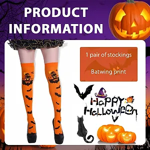 Жіночі гольфи Bat Pattern, 1 пара, шовковисті, з нейлону, помаранчеві synthetic.ua - Фото 1