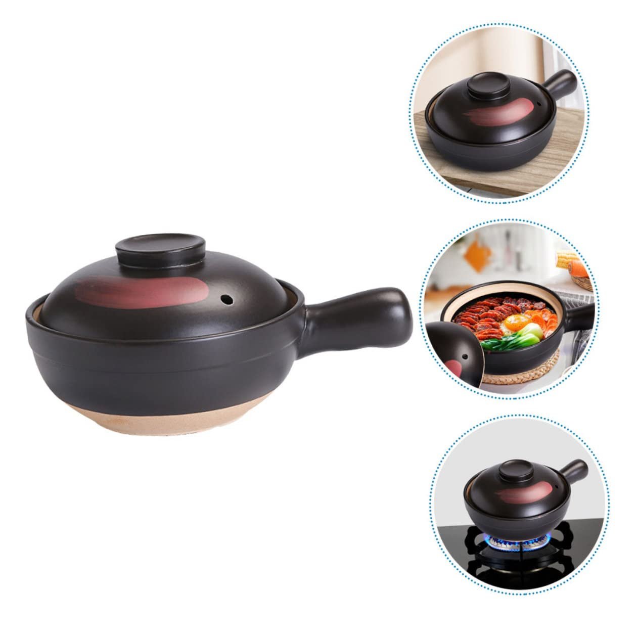 Горшок глиняный для приготовления с крышкой компактный плоское дно, фото №9