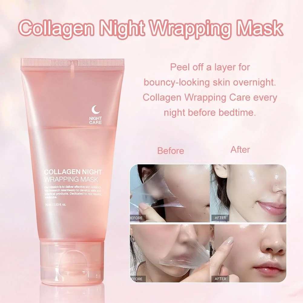 Ночная маска для лица Collagen, ночная маска для лица, маска-пленка с коллагеном, коллагеновая маска для лица, для обновления и омоложения кожи, 75 мл, фото №4