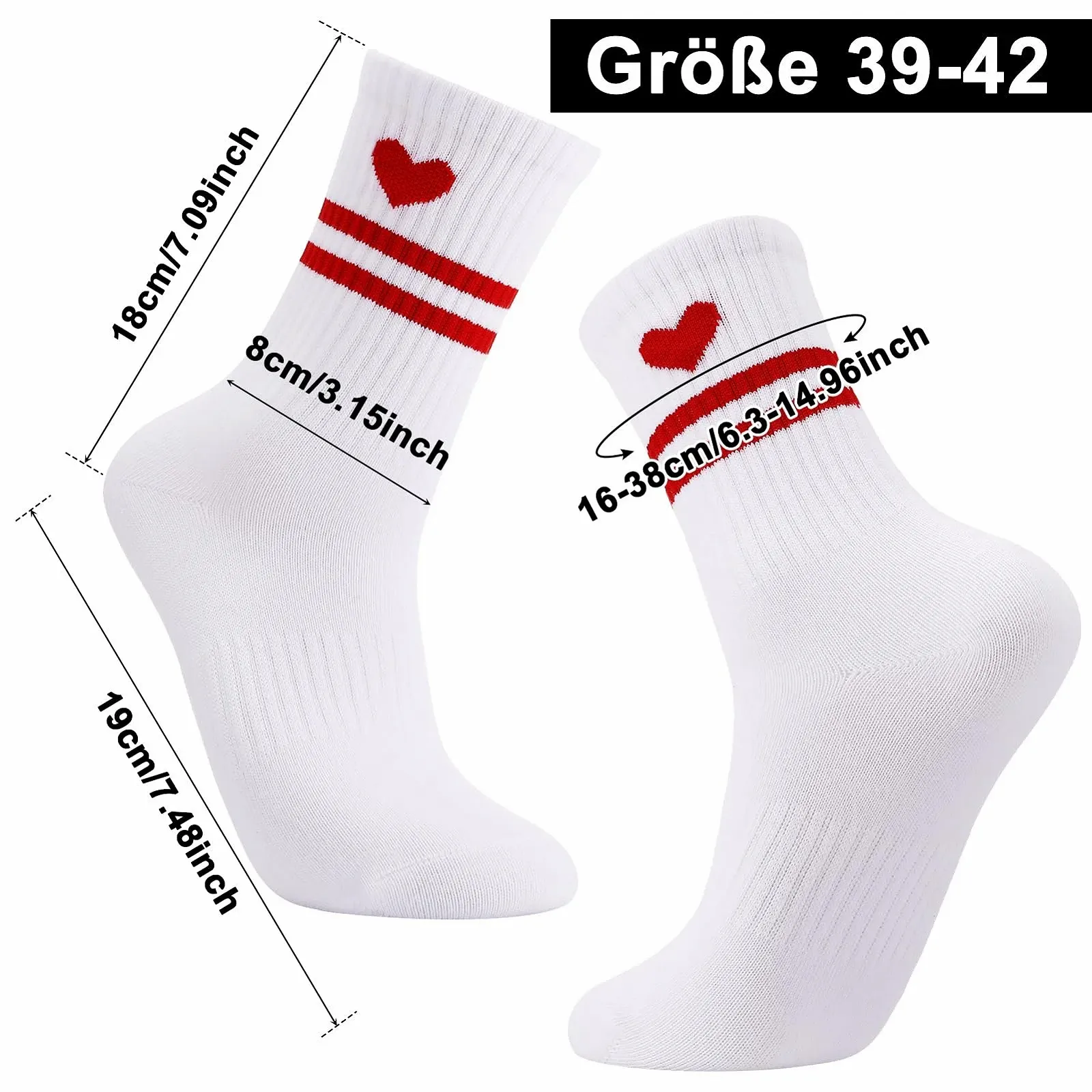 Шкарпетки тенісні з сердечками для жінок, спортивні, розмір 39-42, фото №7