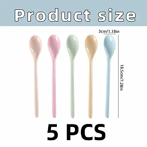Набор пластиковых ложек 5 шт, цветные пластиковые ложки, длинные ложки, разноцветные, ложки для джема, ложки для супа, ложки для кофе, пластиковые ложки, многоразовые для кофе, яиц, мороженого, йогурта, десерта synthetic.ua - Фото 1