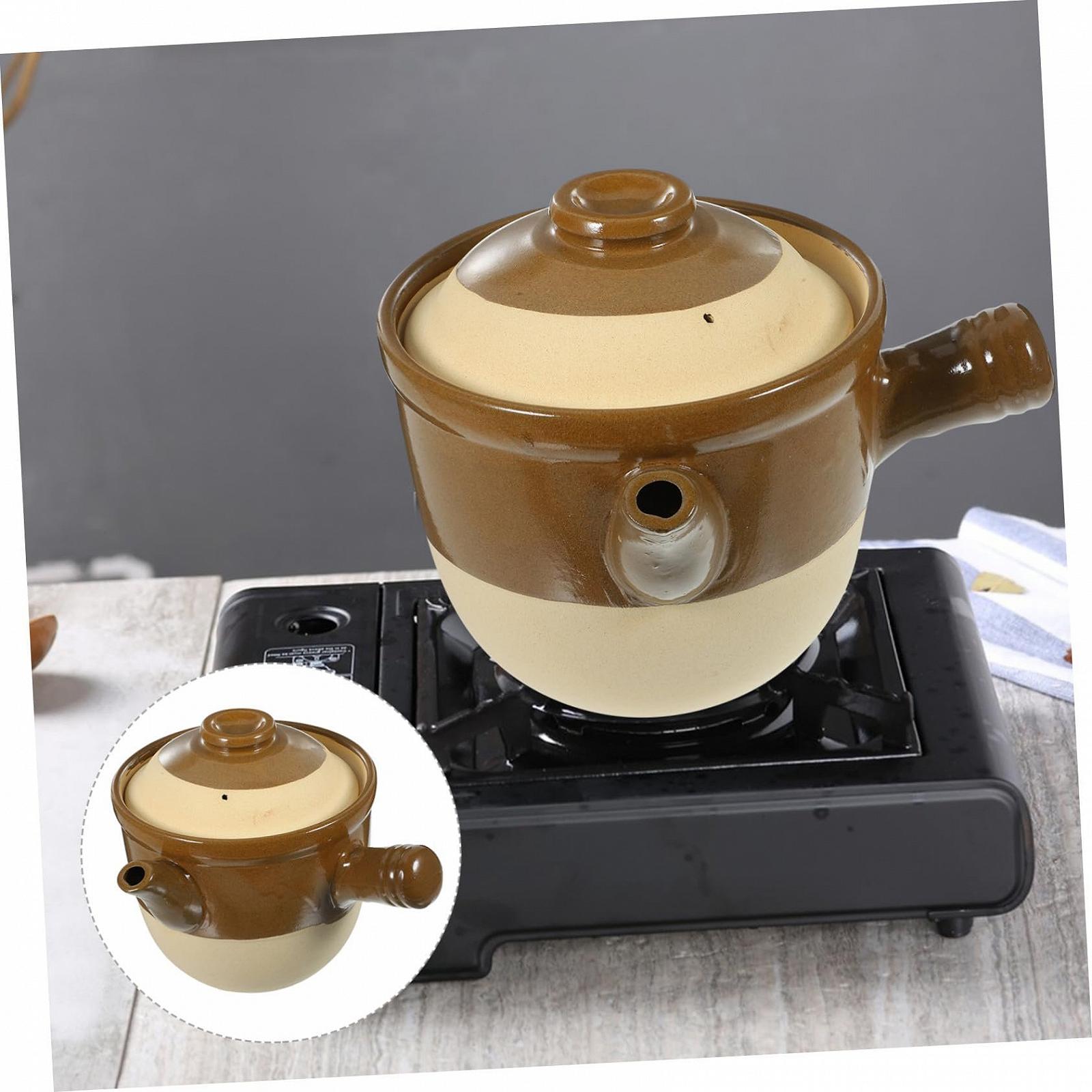 Глиняный горшок VANZACK 2 л керамический медицинский для приготовления и тушения с теплоизоляционной ручкой, фото №3