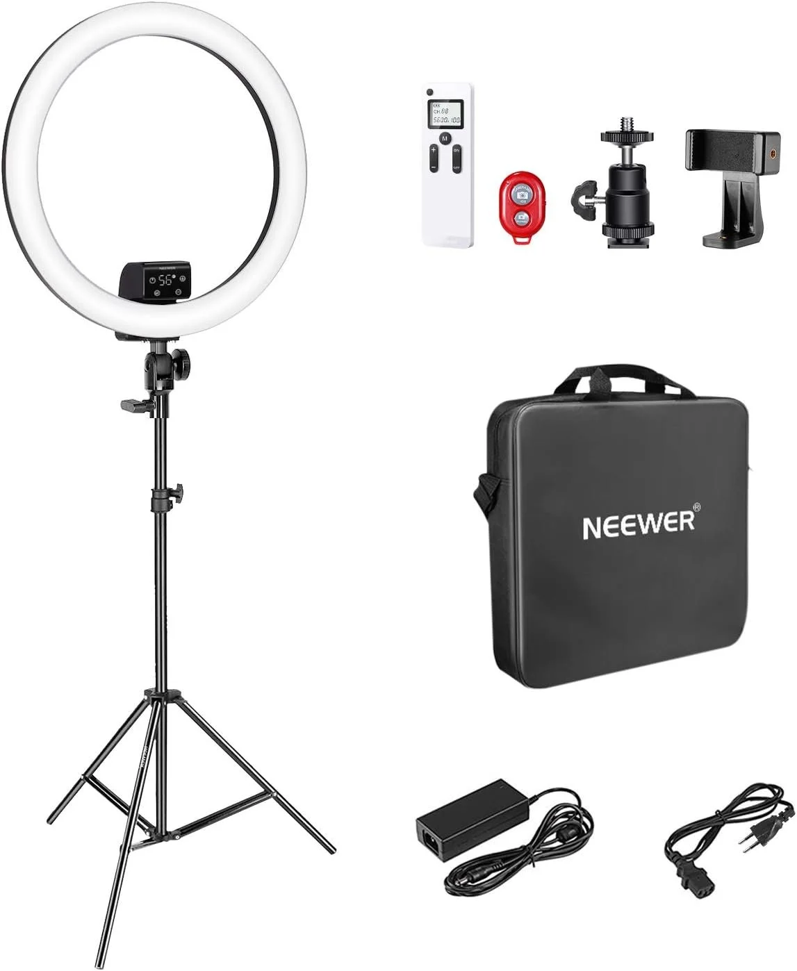 Кільцева лампа Neewer SRP18-2.4G / 18 дюймів / CRI 95+ / Сенсорне та ДУ керування / 3200-5600K / Чорна, фото №1