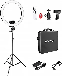 Кільцева лампа Neewer SRP18-2.4G / 18 дюймів / CRI 95+ / Сенсорне та ДУ керування / 3200-5600K / Чорна - Фото 1