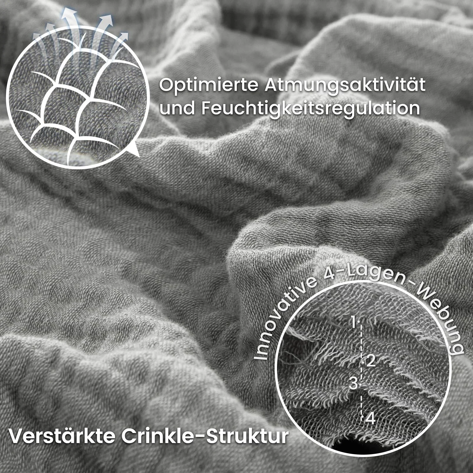 Муслінова Покривало PHF 100% бавовна, 150 x 200 см, сіра, фото №2 Муслінова Покривало PHF 100% бавовна, 150 x 200 см, сіра, фото №2