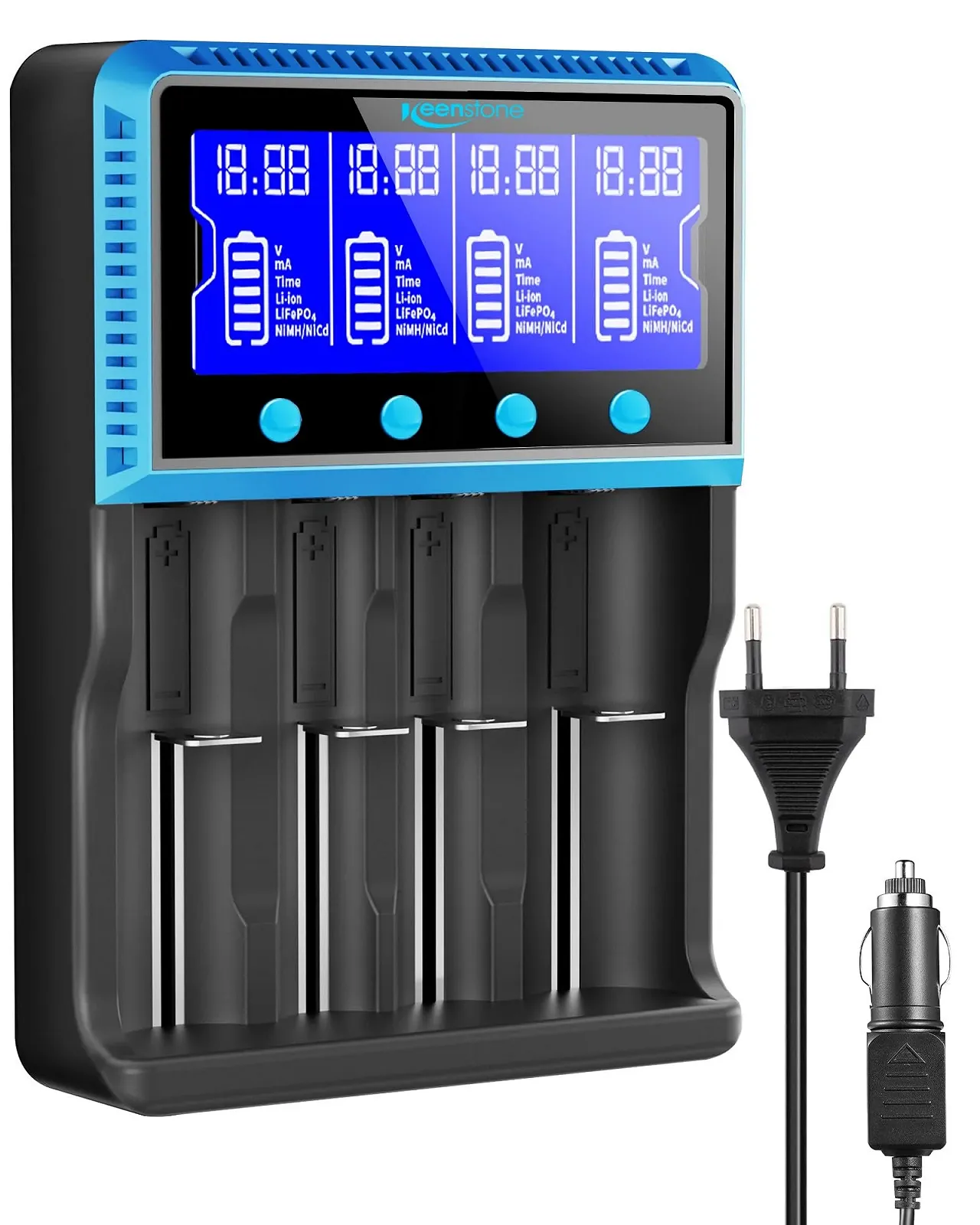 Універсальний зарядний пристрій для акумуляторів 18650 з 4 слотами LCD Smart Fast Charging для NI-MH NI-CD AA AAA Li-Ion LiFePO4 IMR 10440 14500 16340 18650 RCR123 26650, фото №1