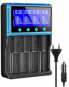 Універсальний зарядний пристрій для акумуляторів 18650 з 4 слотами LCD Smart Fast Charging для NI-MH NI-CD AA AAA Li-Ion LiFePO4 IMR 10440 14500 16340 18650 RCR123 26650 - Фото 1