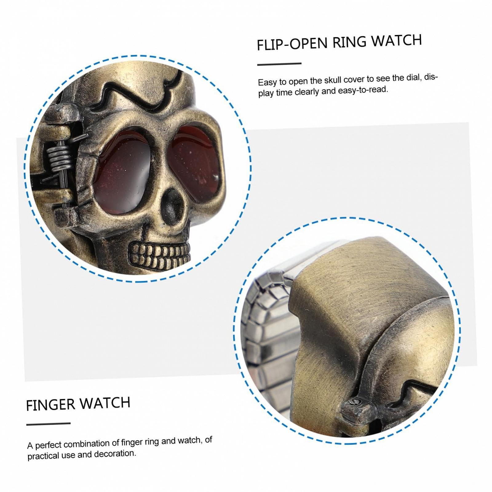 Кольцо-часы OATIPHO Голова призрака, 2 шт. Цифровые часы для женщин, кольца на палец, цинковый сплав, фото №3