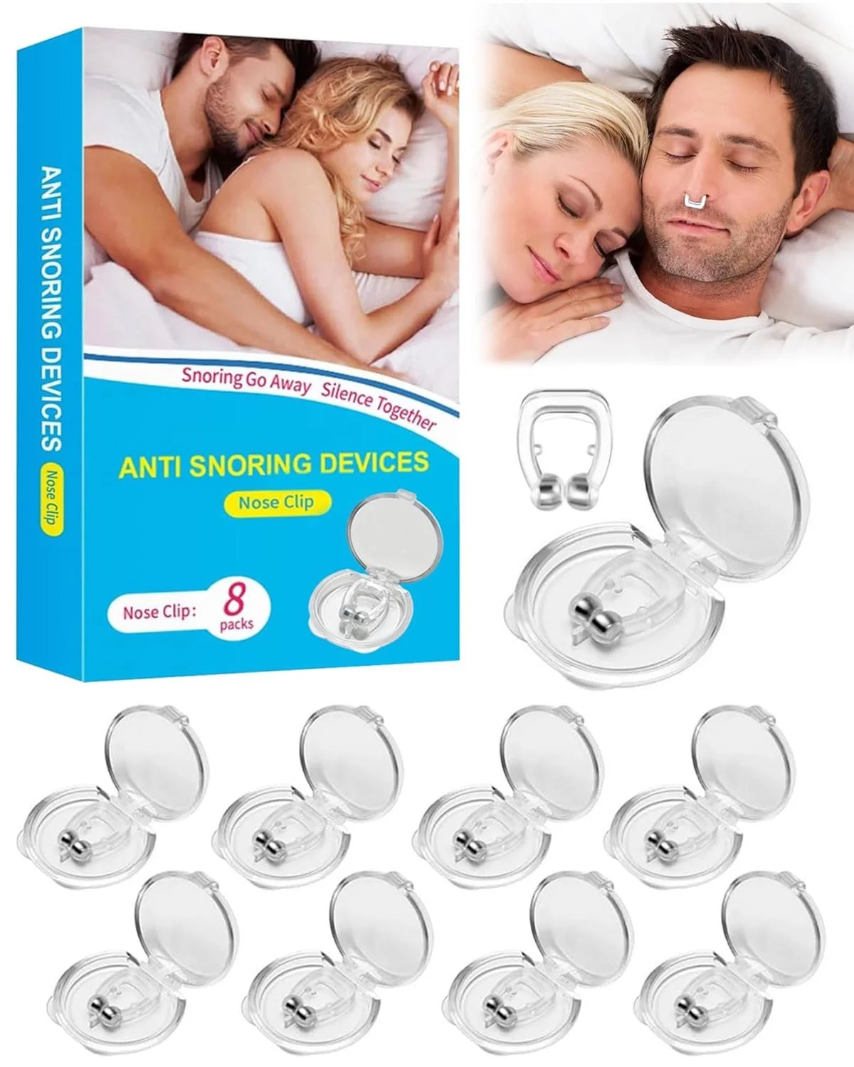 Затискачі від хропіння, 8 шт., Роздільник для носа, Багаторазовий затискач для носа, фото №1