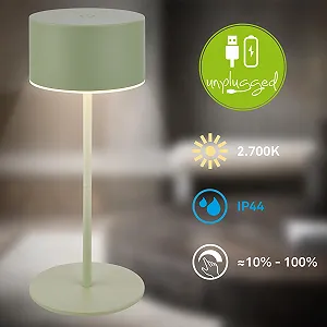 Светодиодная настольная лампа BRILONER беспроводная IP44 со световым краем сенсорная диммируемая аккумуляторная 8 x 19 см Шалфейный зеленый synthetic.ua - Фото 1