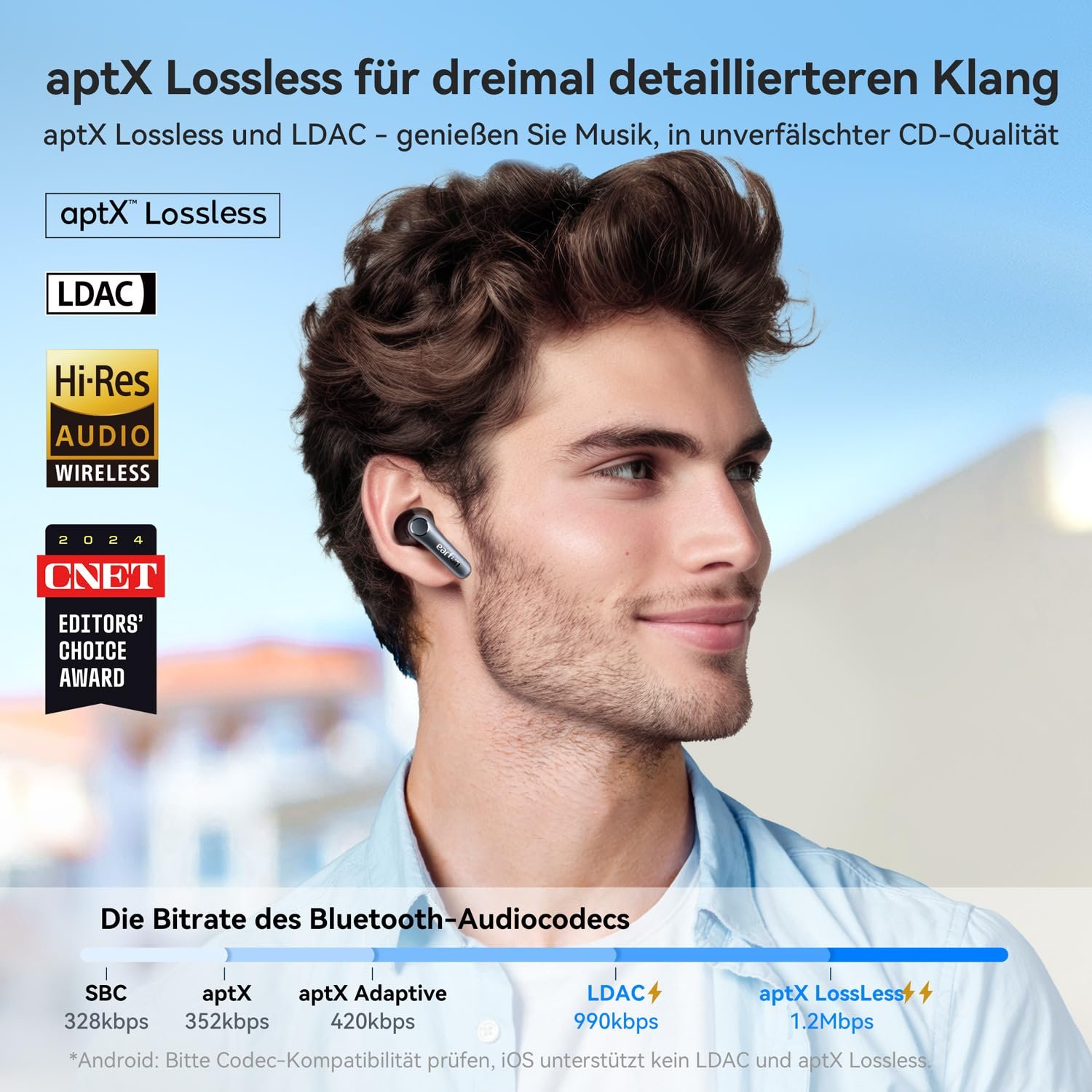 Навушники Вкладиші EarFun Air Pro 4 Bluetooth з адаптивним гібридним шумозаглушенням, aptX Lossless, Hi-Res Audio, LDAC, 6 Мікрофонів cVc 8.0 AI Calls, 52 Години роботи від акумулятора, Multipoint, Bluetooth 5.4, фото №4