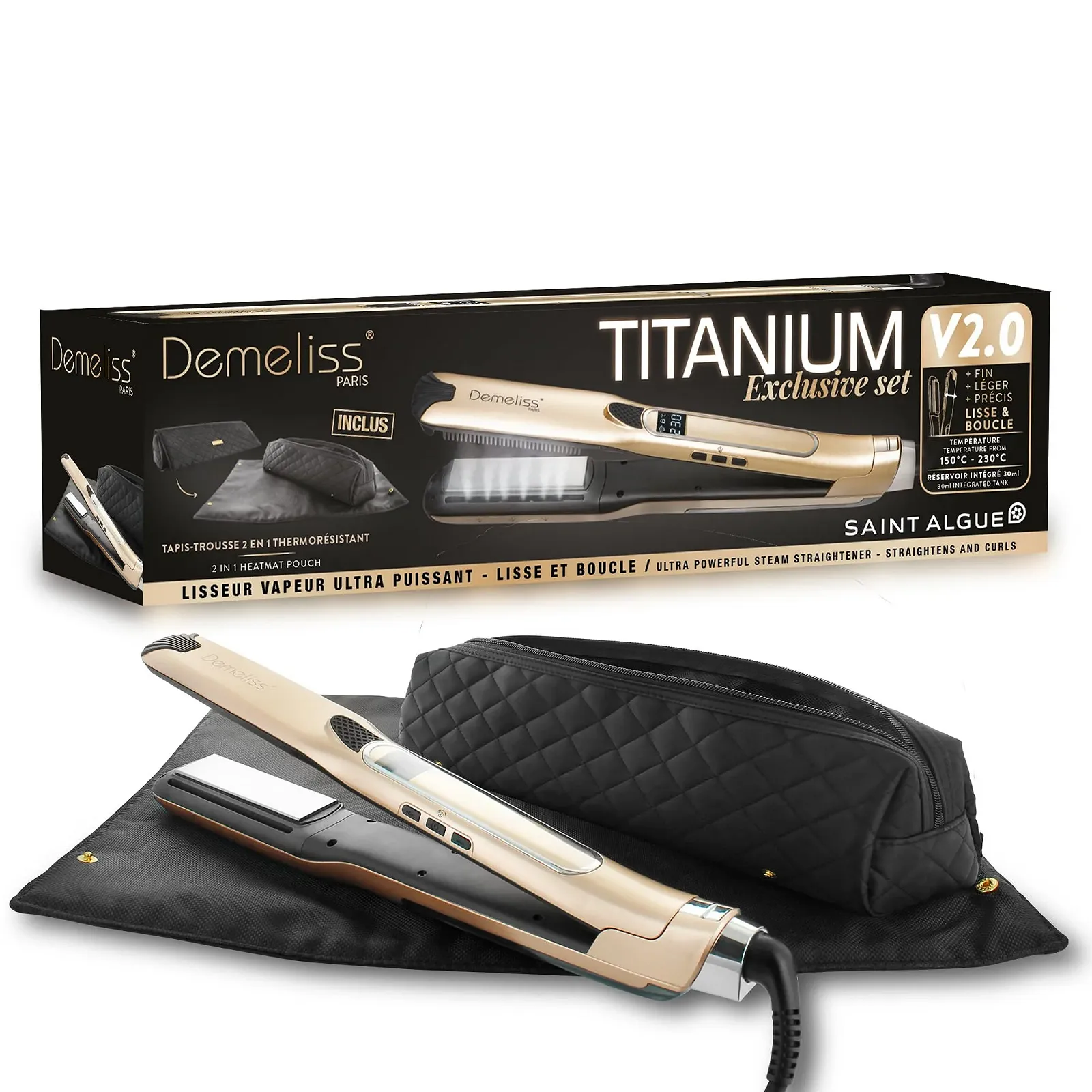 Паровой выпрямитель для волос Demeliss Saint Algue Titanium V2.0 EXCLUSIVE с ковриком 2-в-1, фото №1 Паровой выпрямитель для волос Demeliss Saint Algue Titanium V2.0 EXCLUSIVE с ковриком 2-в-1, фото №1