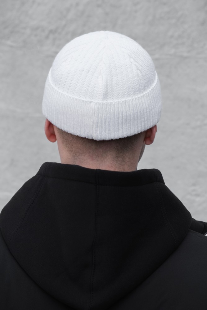Утеплена трикотажна шапка біні докер на флісі Without Gvido white, фото №4