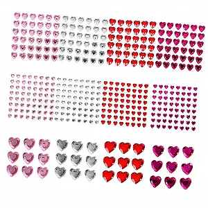 Стразы Сердце POPETPOP 12 листов Форма сердца Самоклеящиеся Плоские для лица и украшения ногтей Акриловый материал Прочный для скрапбукинга Изготовление ювелирных изделий - Фото 1