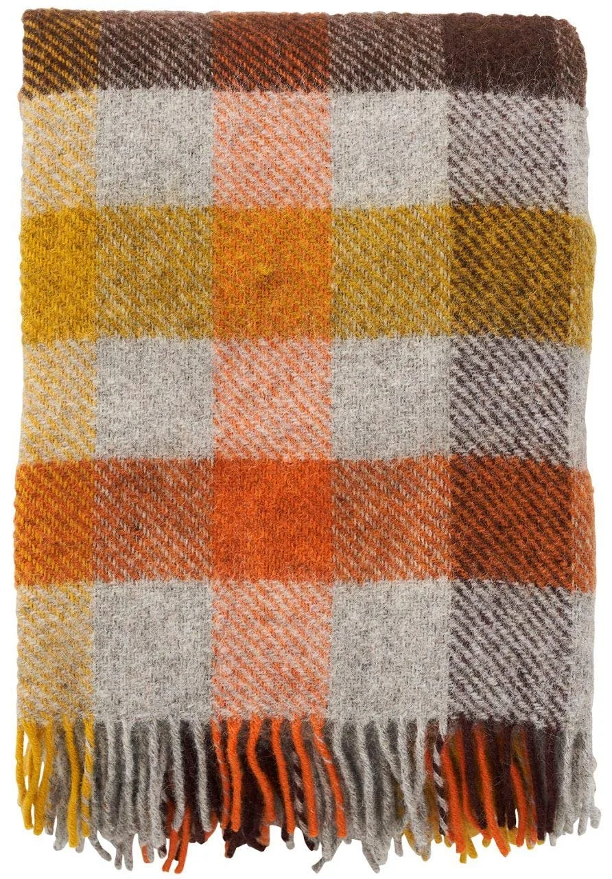Плед Вовняний Klippan Gotland Клітинка Жовтий Помаранчевий Коричневий Коричневий Білий, 130 x 200 см, фото №1